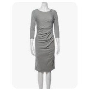 MaxMara Grey Jersey Boat Neck 3/4 Sleeve Ruched  Side Knee Length Midi Dress ~M